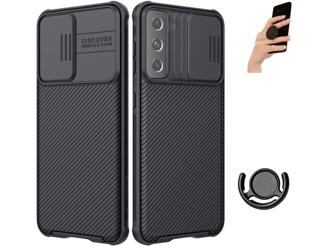 Capa e Popsocket para Samsung Galaxy S21 PHONESHIELD Camshield Nillkin Preto