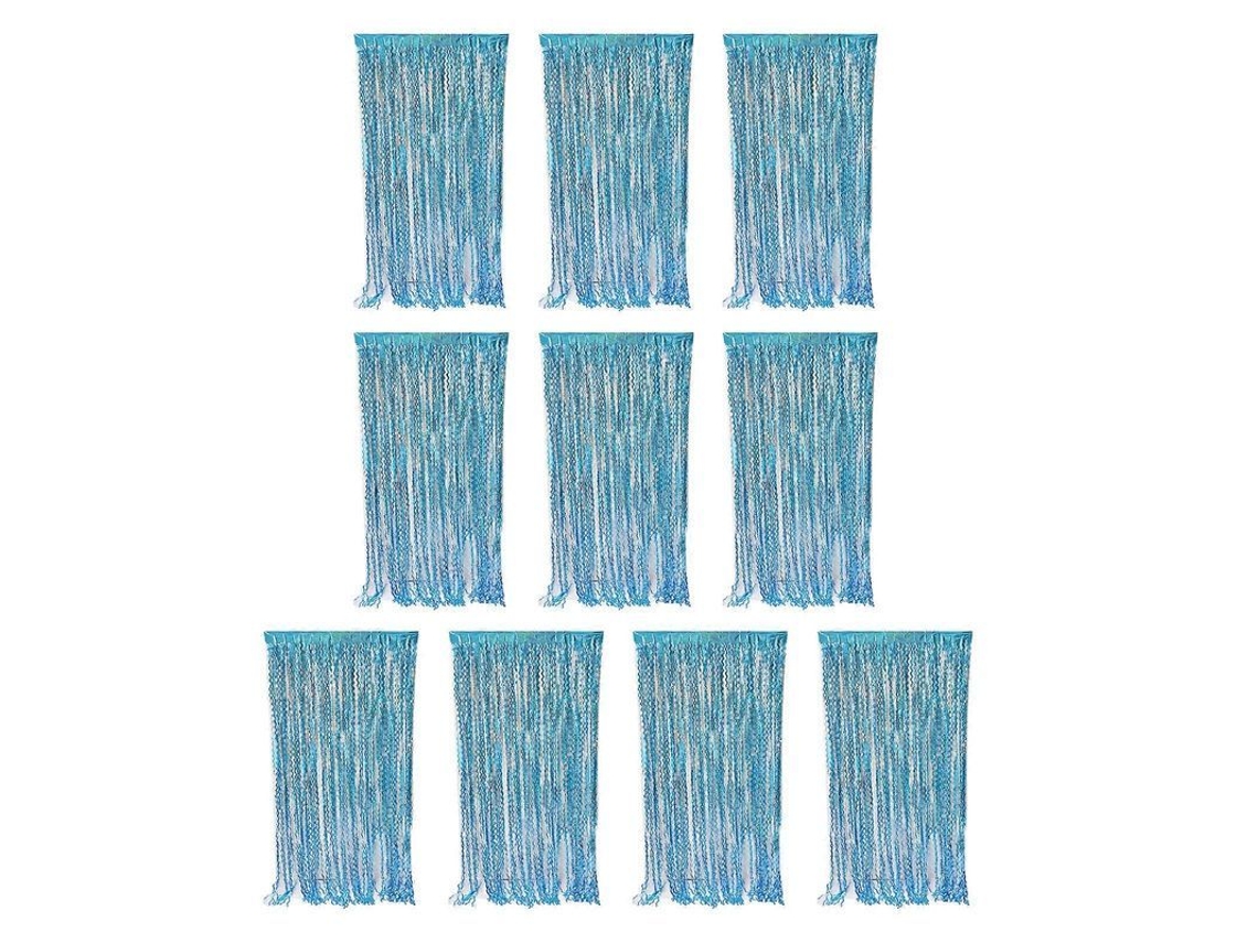 Conjunto de 10 Cortinas de Franja de Tinsel Metálico Reutilizáveis Nova LINE para Festas Fundo Azul Claro