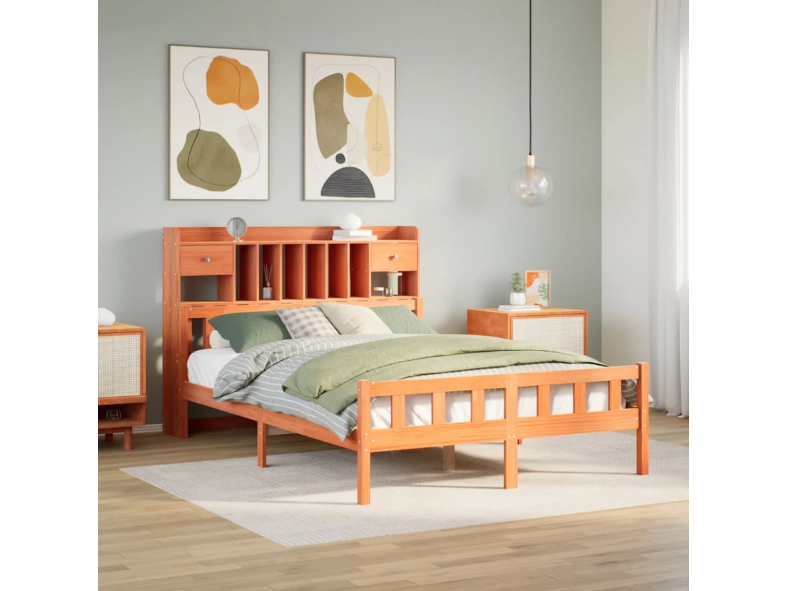 Vidaxl Cama Com Estante Sem Colchão 160x200 Cm Pinho Maciço