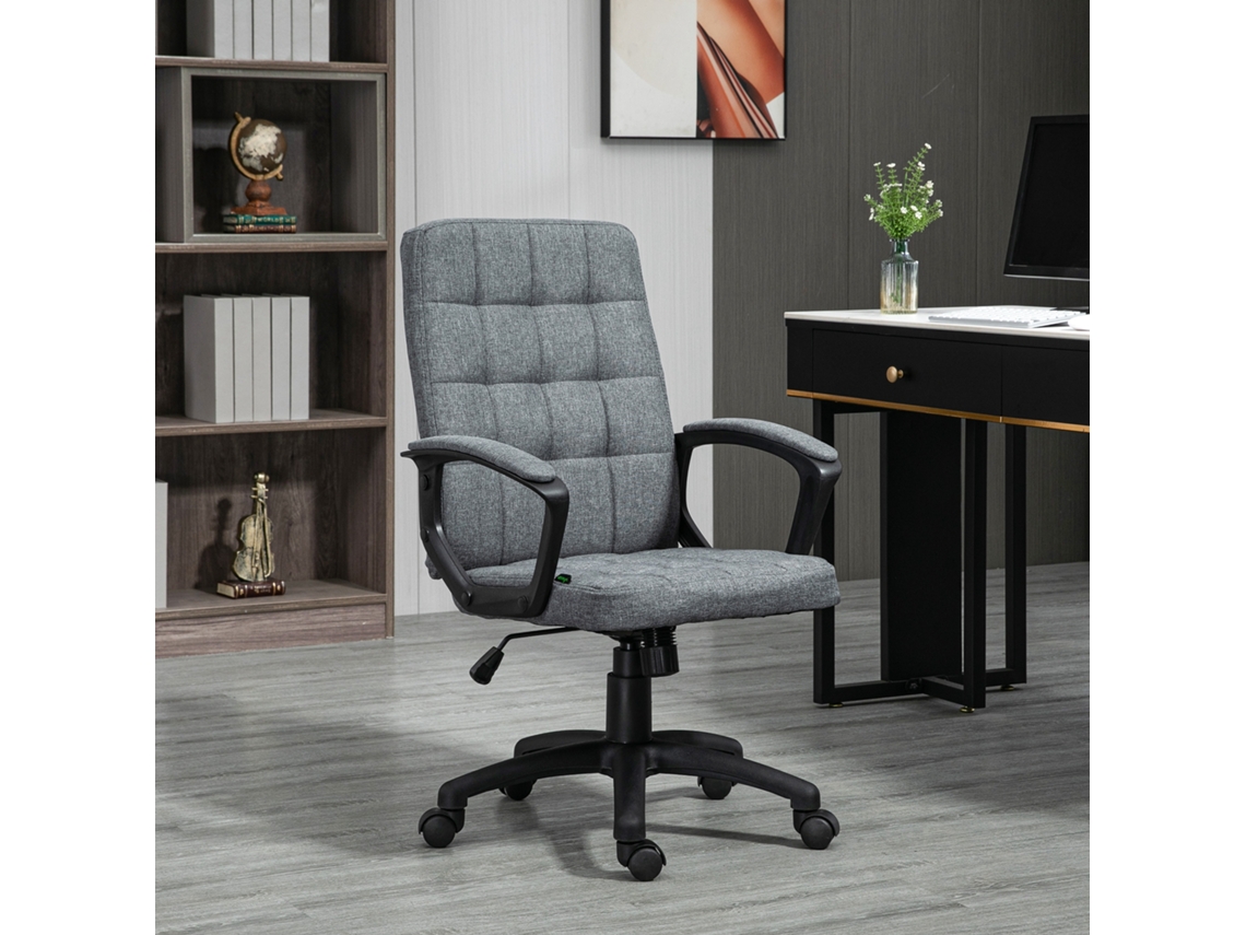 Cadeira Giratória Para Escritório, Assento Regulável, Braços Fixos, Design Contemporâneo, 59x63x96-105,5 Cm, Cinza Escuro