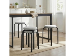 Stacking Stool Set With 4 Pieces. Modern Padded Round Stool Without Backrest For Kitchen, Dining Room, Gray