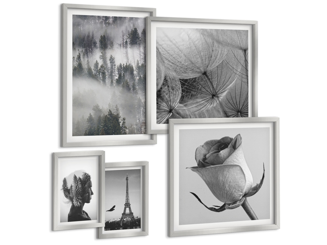 Conjunto De Pinturas Preto E Branco Natureza Cidade Espelharte (5 Peças)