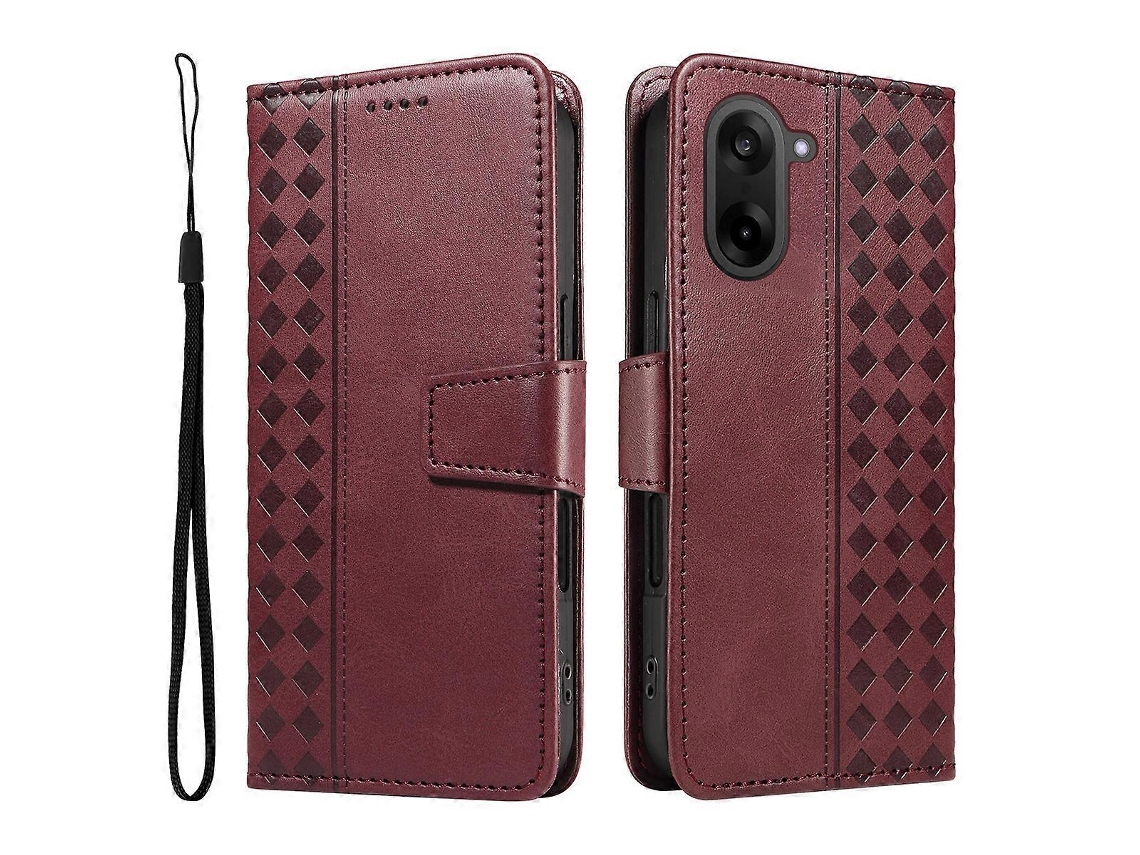Capa De Couro Tkdaddy Para Oneplus Nord Ce5 5g / Oneplus Ace 5 Racing 5g, Carteira, Suporte, Grades, Impressão, Capa De Telefone Com Alça, Vinho Tinto