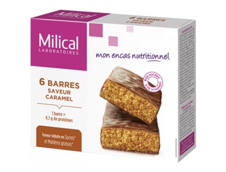 6 Barras Emagrecedoras Hiperproteicas Sabor: Caramelo MILICAL