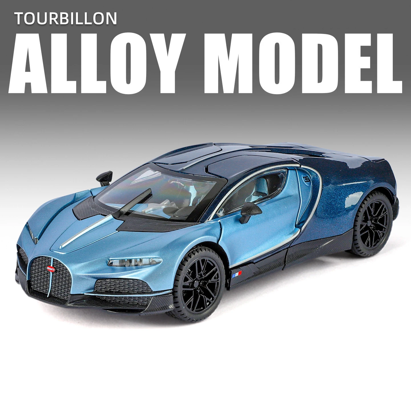 (azul) Miniatura De Supercarro Em Escala 1:24, Feita Em Metal Fundido, Com Mecanismo De Fricção Com Som E Luz, Ideal Para Crianças.