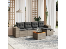 Vidaxl 6 Pcs Conjunto Sofás De Jardim Com Almofadões Vime Cinzento