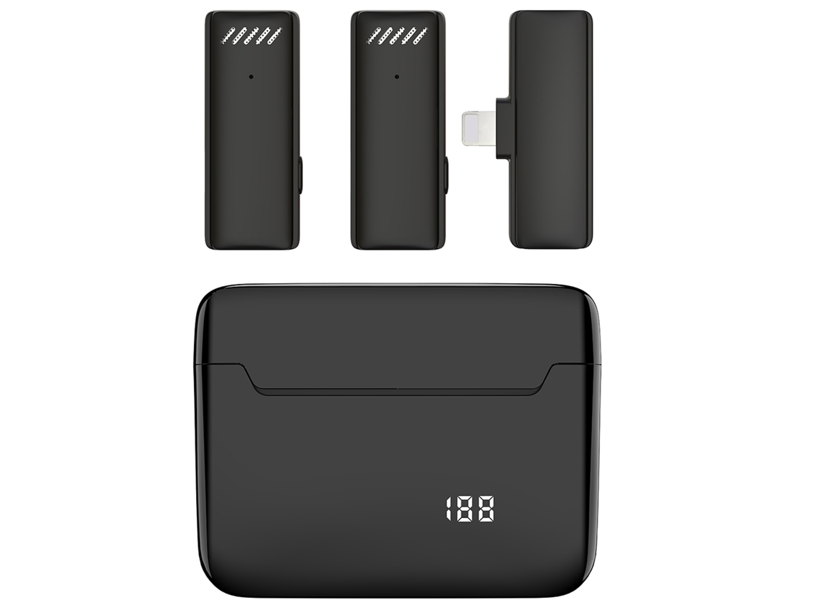 Microfone De Lapela Sem Fio Um Para Dois (interface Apple, Caixa De Carregamento Com Tela Digital)