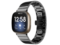 Pulseira Universal De Metal Com Fivela Borboleta, Compatível Fitbit Versa 4/ Sense 2, Preta.