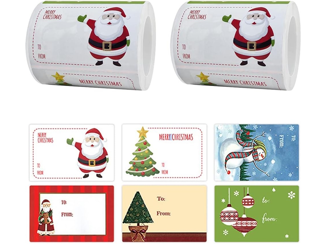 Rolos De Etiquetas Autoadesivas Para Selar Presentes E Caixas De Natal, Utilizáveis Em Papelão, Sacolas, Papel