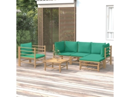 Vidaxl 6 Pcs Conjunto Lounge De Jardim Bambu C/ Almofadões Verdes