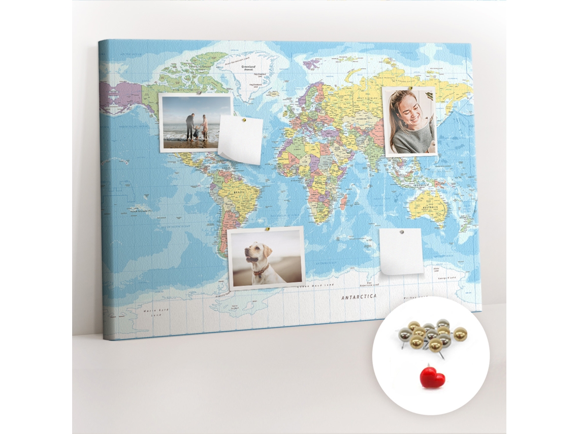 Quadro De Cortiça Com Impressão Mapa-múndi Político Para O Escritório Espelharte (70x100 Cm)