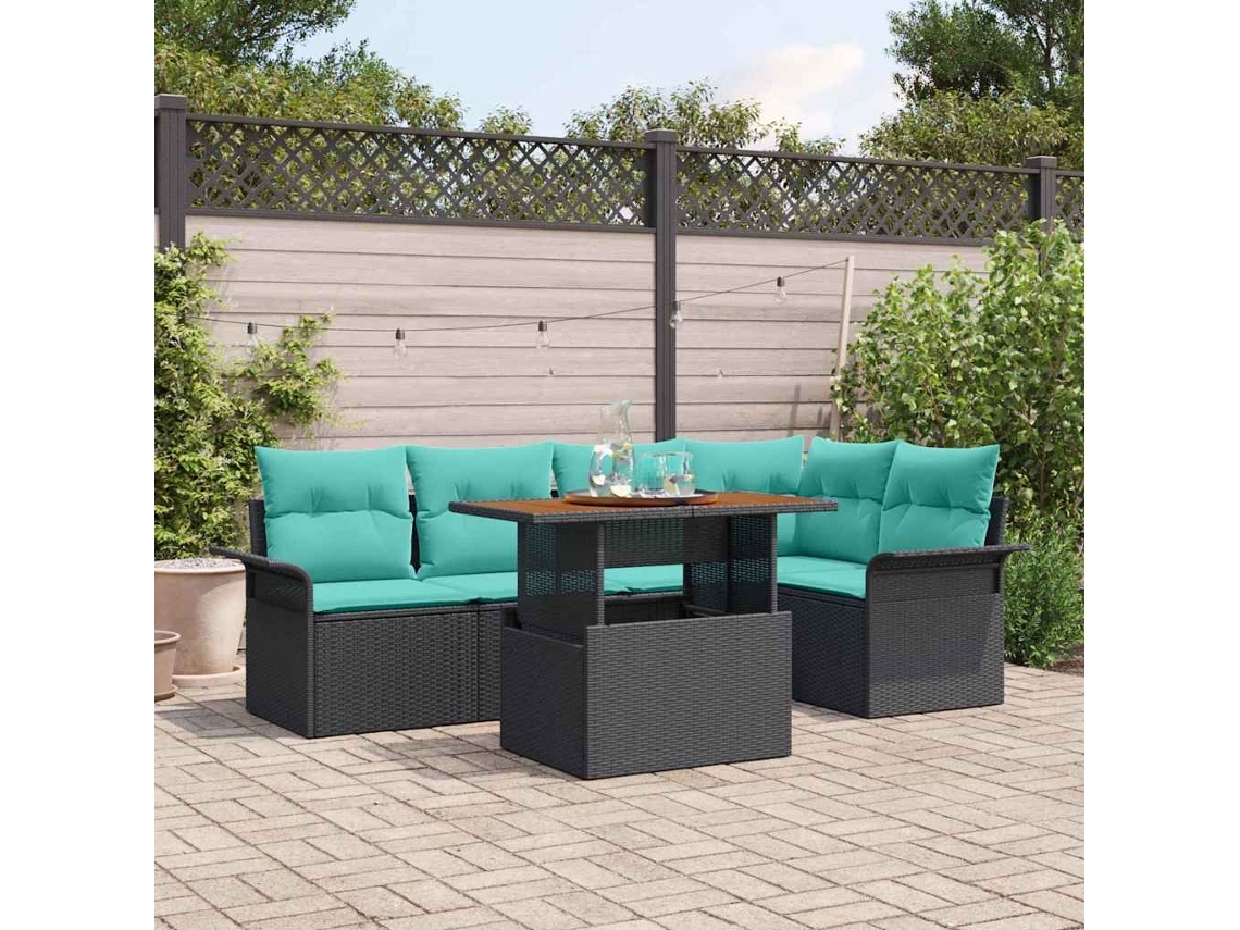 Vidaxl Conjunto De Sofá De Jardim 6 Unid. Preto Rattan Sintético