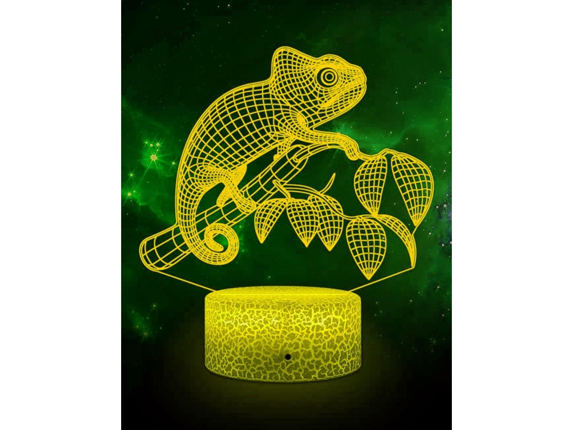 Luminária Noturna Camaleão 3d Wj Com Led, 16 Cores Variáveis, Controle Remoto, Luz Decorativa, Presente De Aniversário, Base Acrílica, Cabo Usb