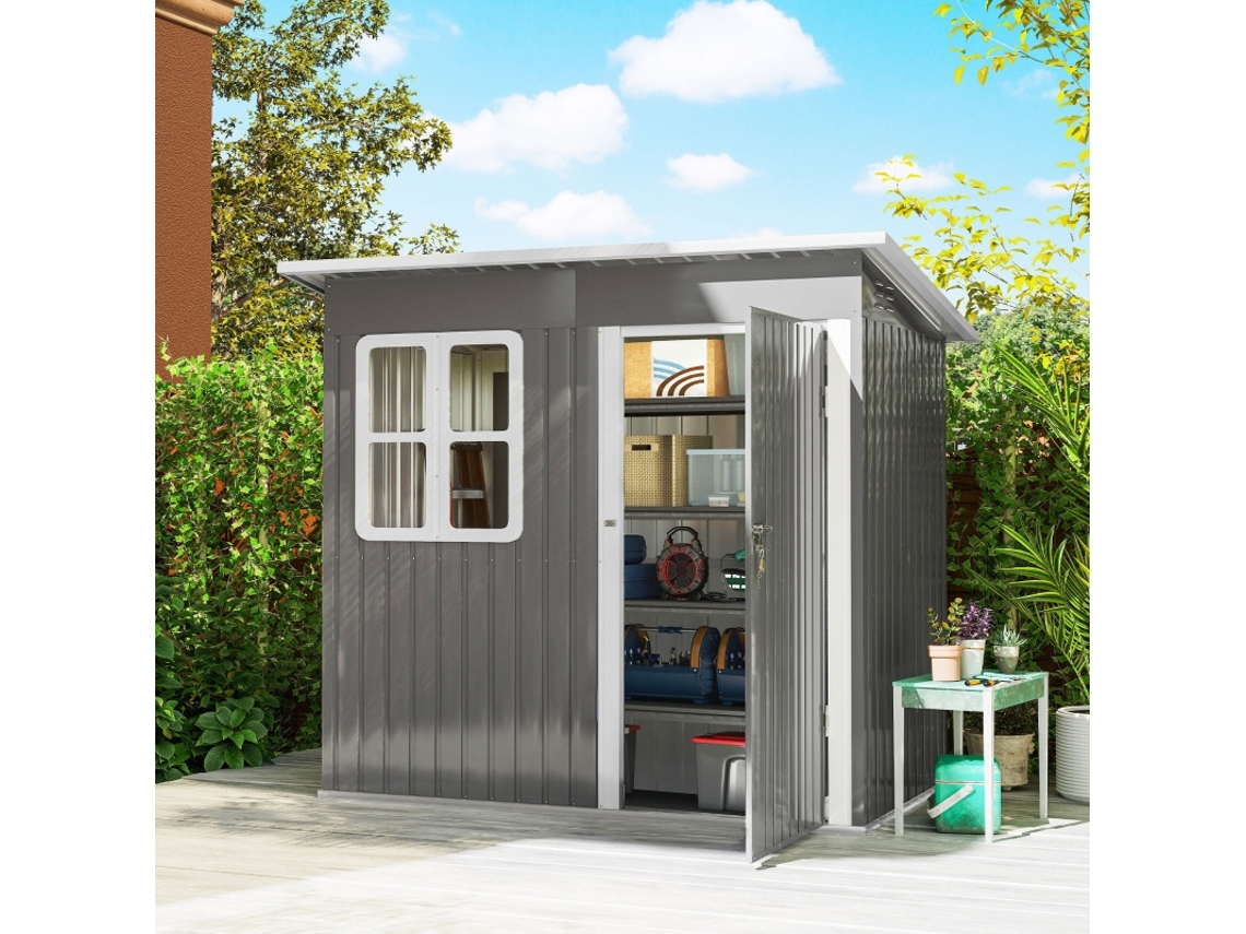 Galpão de jardim, casa com janela, porta com trava, aço, 221x133x190 cm, Cinza ZIWEI STORE