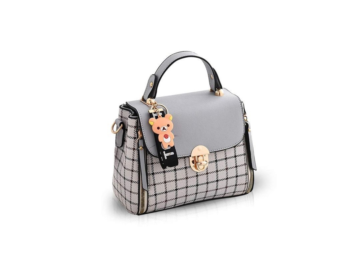 Bolsa Bandolera Mulher de Cuero Pu, Design de Celosía e Flap, Cinza | S/MARCA