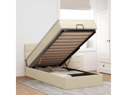 Vidaxl Cama Otomana Com Colchão 90x200 Cm Tecido Creme