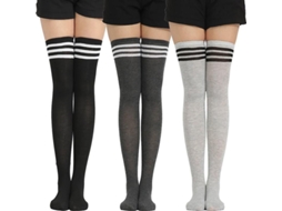 2026 3 Pares de Meias Altas para Mulher Meias Thigh High Meia Antideslizante Transpirable Leve