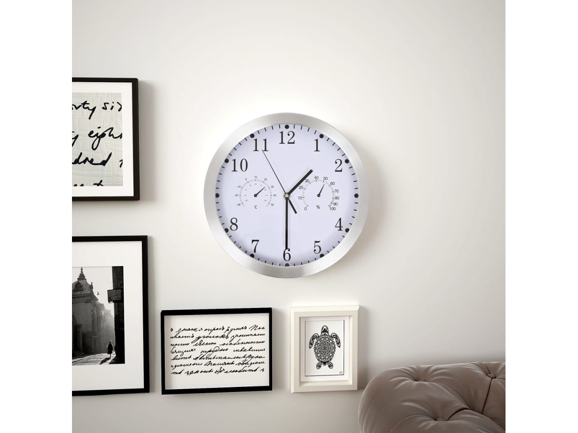 Vidaxl Relógio Parede C/ Higrómetro E Termómetro Quartzo 30 Cm Branco