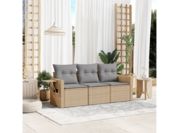 Vidaxl 3 Pcs Conjunto De Sofás P/ Jardim Com Almofadões Vime Pe Bege