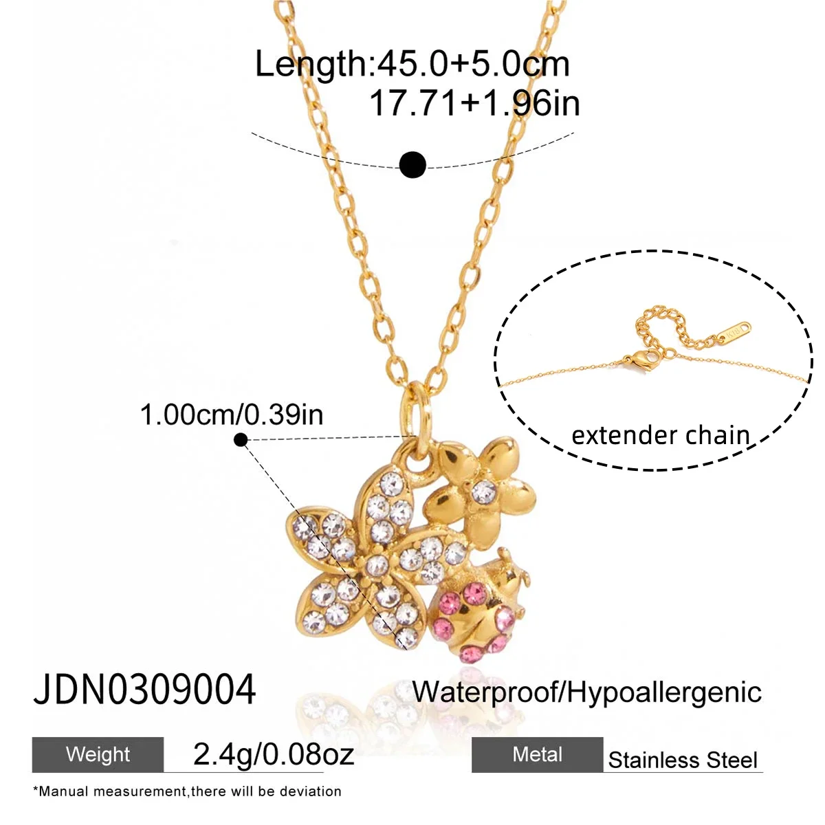 Colar Com Pingente De Joaninha E Flor De Cristal, Joia Da Moda