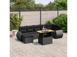 Vidaxl 8 Pcs Conjunto Sofás De Jardim Com Almofadões Vime Pe Preto