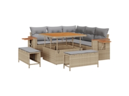Conjunto 9 Conjunto De Sofá De Jardim Vidaxl Bege Vime Pe (219 X 219 X 85 Cm)