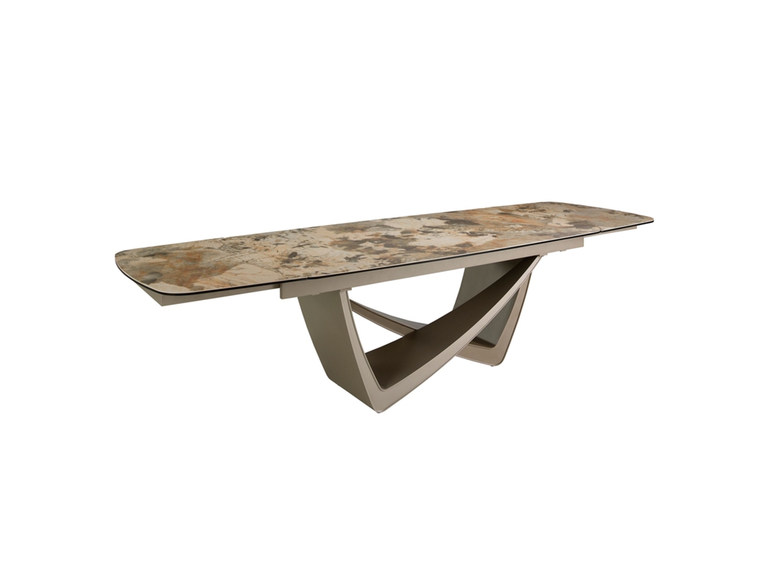 Mesa De Jantar Oval Extensível Barril Oval Mármore Porcelana E Aço Metálico Taupe Angel Cerdá