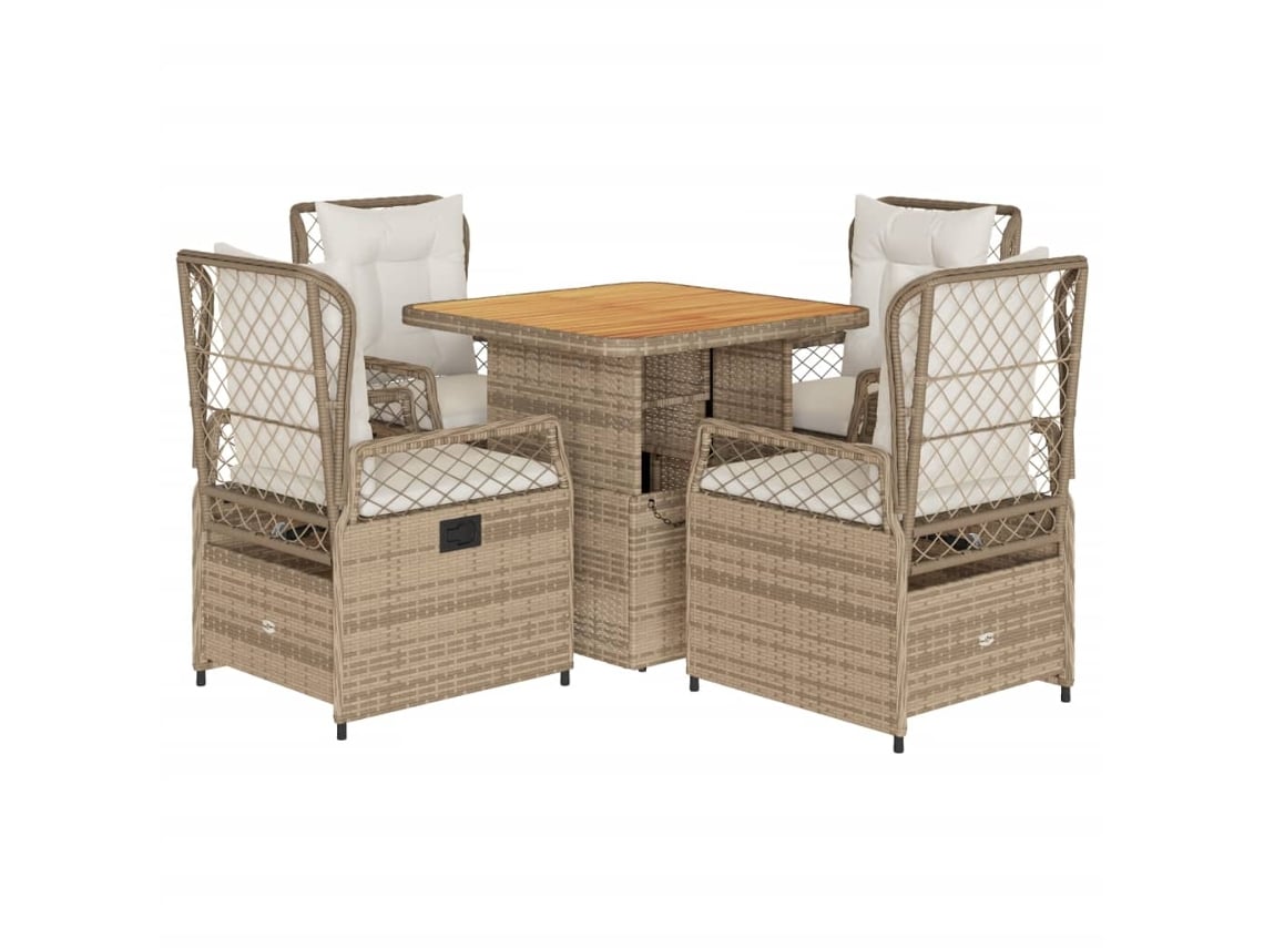 Conjunto de 5 Jantar para Jardim com Almofadões Vime Pe Bege MAISON EXCLUSIVE