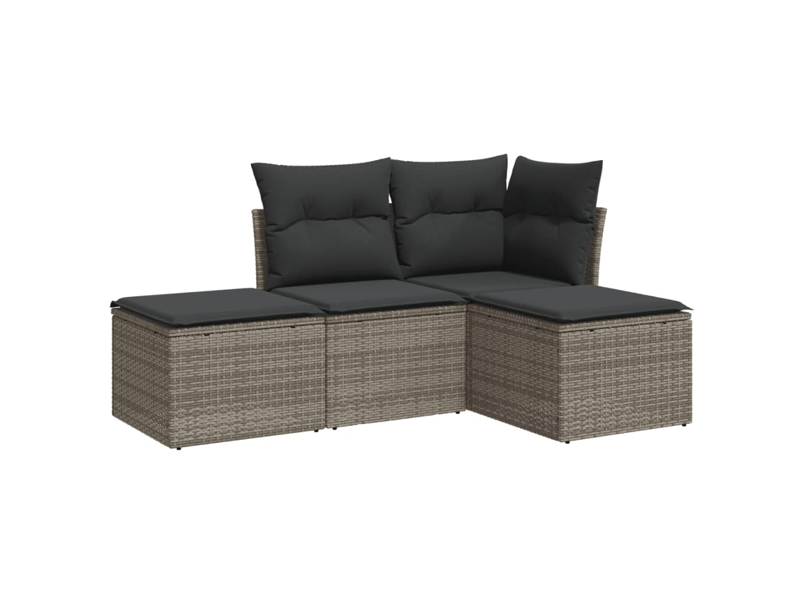 Conjunto de 4 Sofás de Jardim com Almofadões Vime Pe Cinzento MAISON EXCLUSIVE (4 pcs)