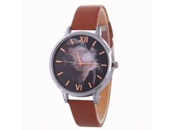 Relógio de Pulso Feminino com Esfera Preta e Pulseira de Couro Café Moda Elegante Quartz