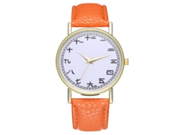 Relógio de pulso feminino elegante com pulseira de couro PU, mostrador analógico redondo de quartzo (laranja)