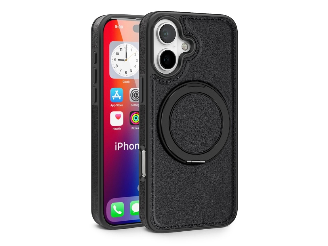 Casa Em Tpu Pele Pu Magnético Com Suporte Para Apple Iphone 16 - Preto
