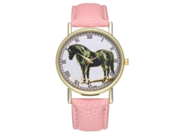 Relógio de quartzo com design de cavalo preto, presente casual unissex moderno (rosa)