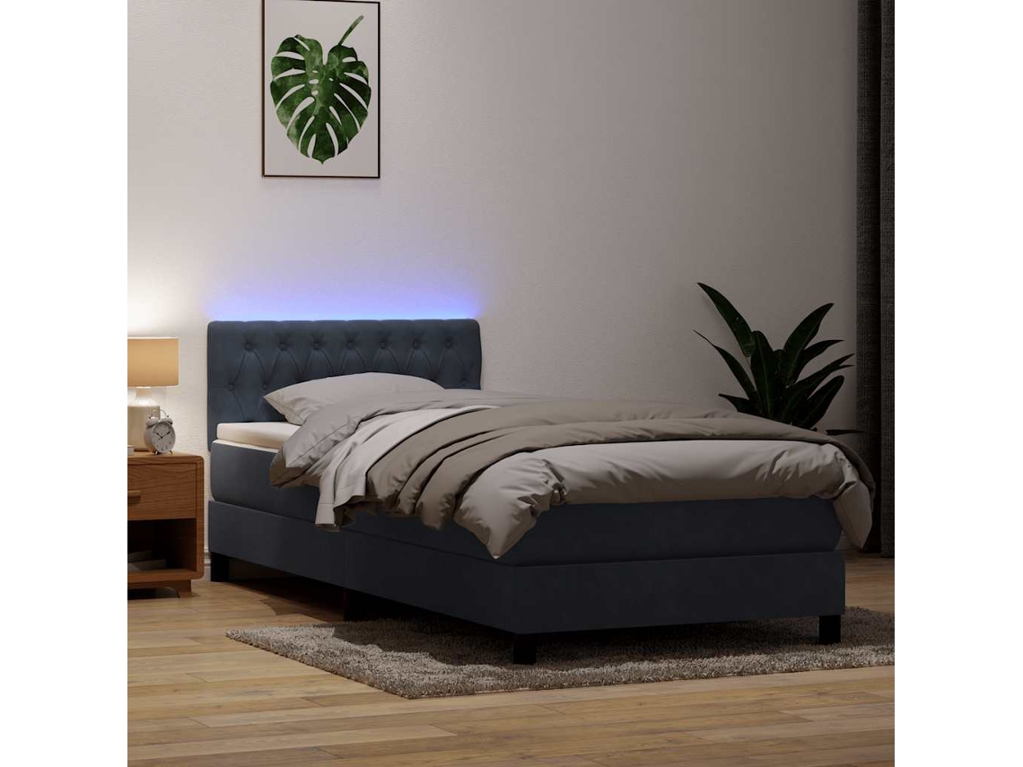 Vidaxl Cama Box Spring C/ Colchão E Led Cinza-escuro 80x210 Cm Veludo