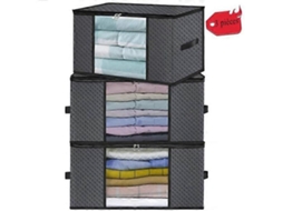 Conjunto De 3 Sacos Organizadores, Caixa Organizadora Dobrável Com De 70l, Para Edredons, Roupas De Cama, Roupas E Travesseiros, Cinza