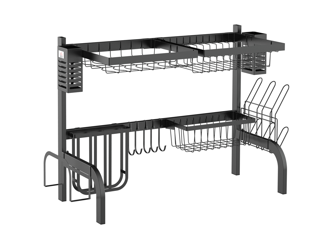 Escorredor de Louça Modular de 2 Níveis em Aço, 81,5 X 31,5 X 53,5 Cm, Preto VISTA
