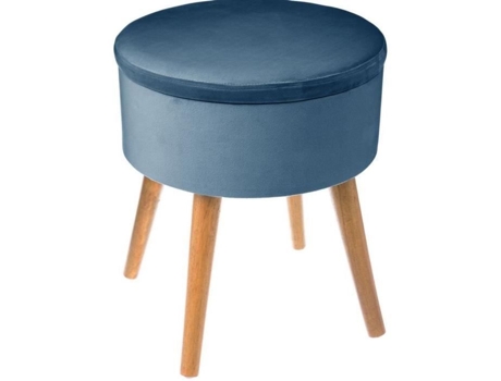 Banqueta Caixa em Tecido de Veludo Azul Meia-Noite e Pernas de Madeira D38Xa44Cm PIER IMPORT