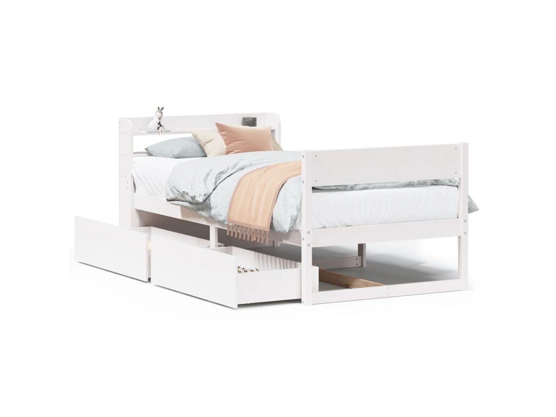 Cama Sem Colchão 75x190 cm Madeira de Pinho Maciça Branco MAISON EXCLUSIVE