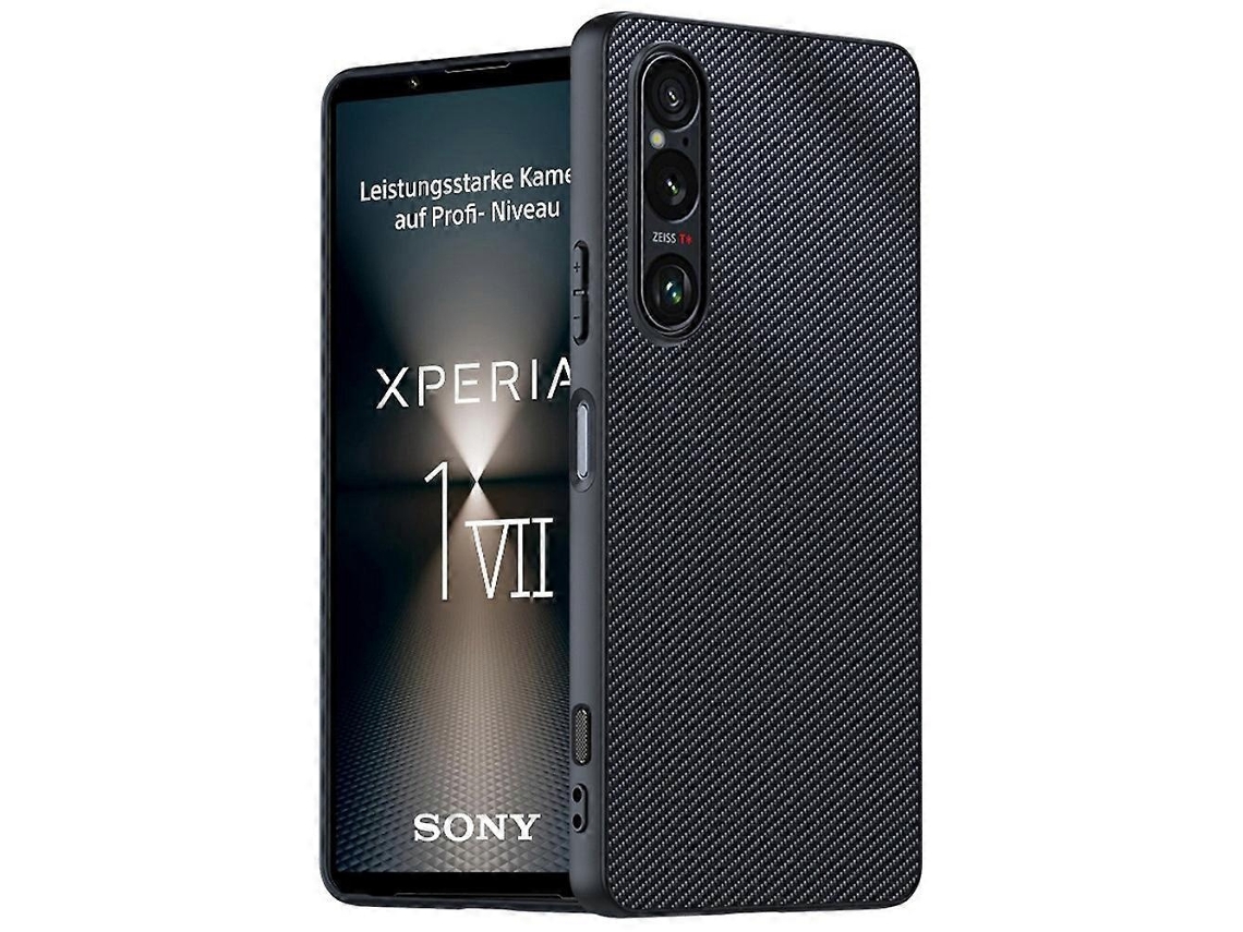 Capa Compatível Com Sony Xperia 1 Vii De Couro Pc Rígida Com Textura De Fibra De Carbono, Perfeita