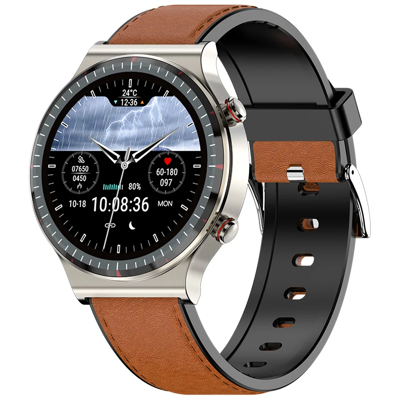 (couro Prateado E Café) Smartwatch De Monitoramento De Saúde Com Ecg De Grau Médico E Canal Óptico Para Temperatura Corporal