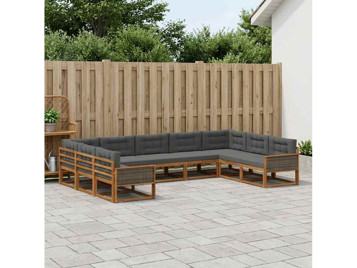 Vidaxl Conjunto De Sofás Para Exterior 9 Pcs Natural E Antracite