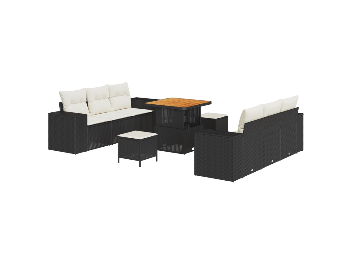 Sofá De Jardim Vidaxl Preto Vime Pe (221 X 204 X 85 Cm)