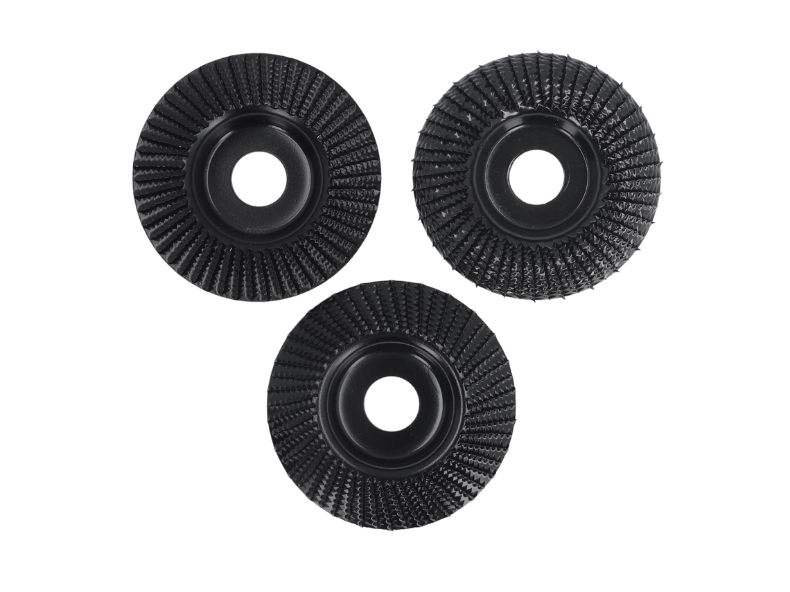 Conjunto de 3 discos de entalhe em madeira para esmerilhadeira angular, rodas de aço carbono de 100 mm e 22 mm de diâmetro interno, pretas.