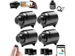 Câmera de segurança Czhhmart Mini X5 (1080p, Wi-Fi 2.4G), Tipo C, pacote com 4 unidades + 4 cartões de memória de 32 GB