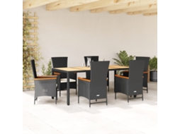Vidaxl 7 Pcs Conjunto De Jantar P/ Jardim C/ Almofadões Vime Pe Preto