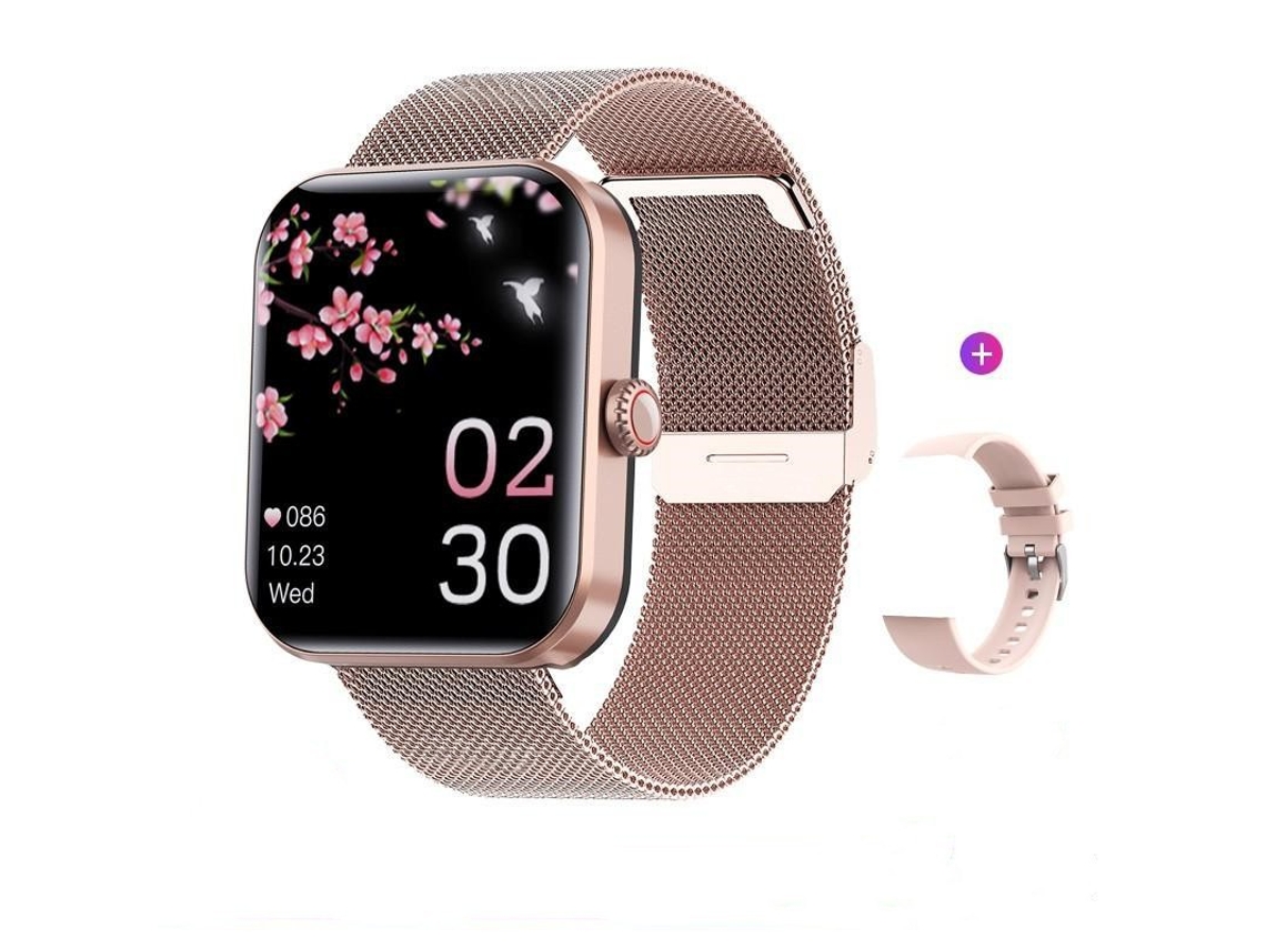 Smart Watch F57L Bluetooth Call Health Monitor Pulseira de Malha Rosa GODTVAGT