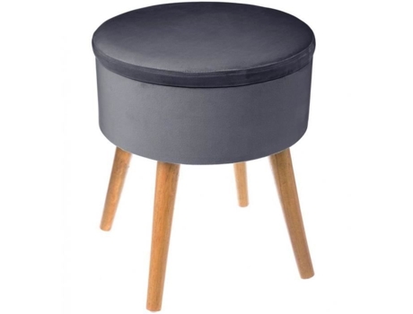 Banqueta Baú em Tecido de Veludo Cinza Escuro e Pernas de Madeira D38Xa44Cm PIER IMPORT