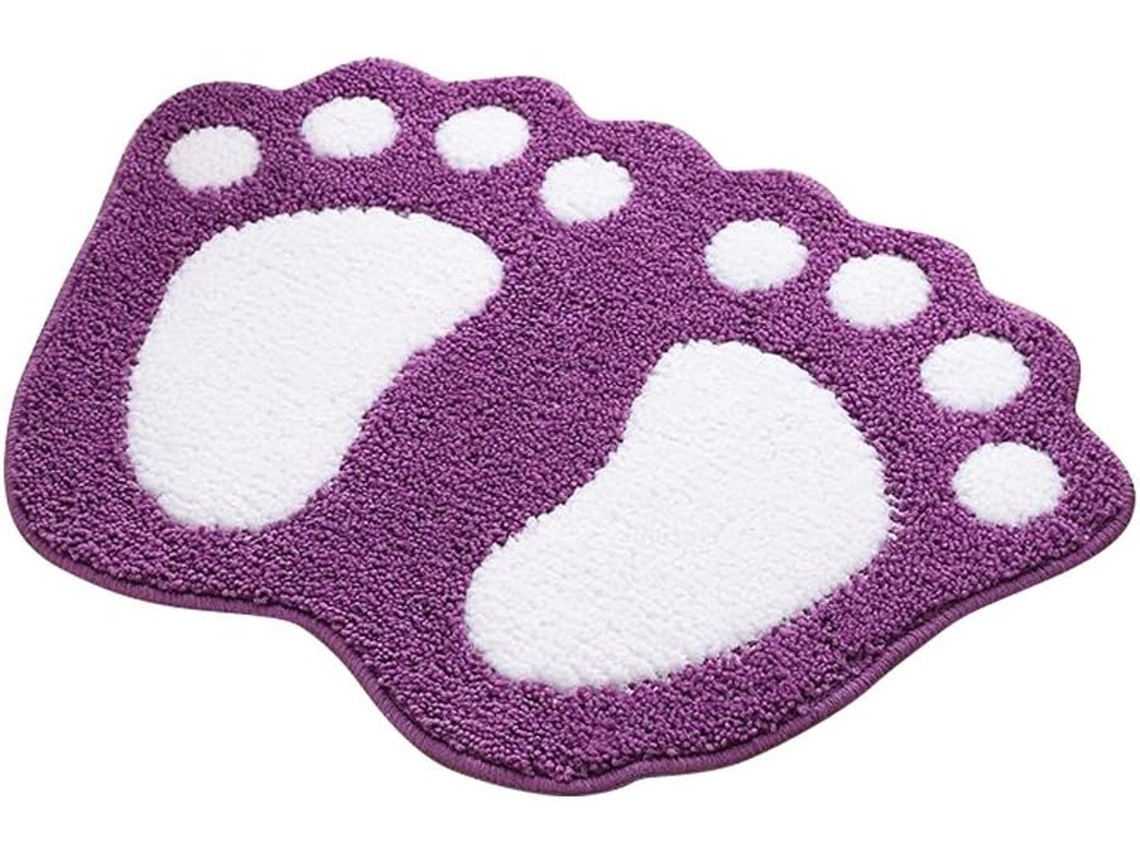 Tapete De Banheiro Absorvente Padrão Pés Grandes 48x67cm Violeta