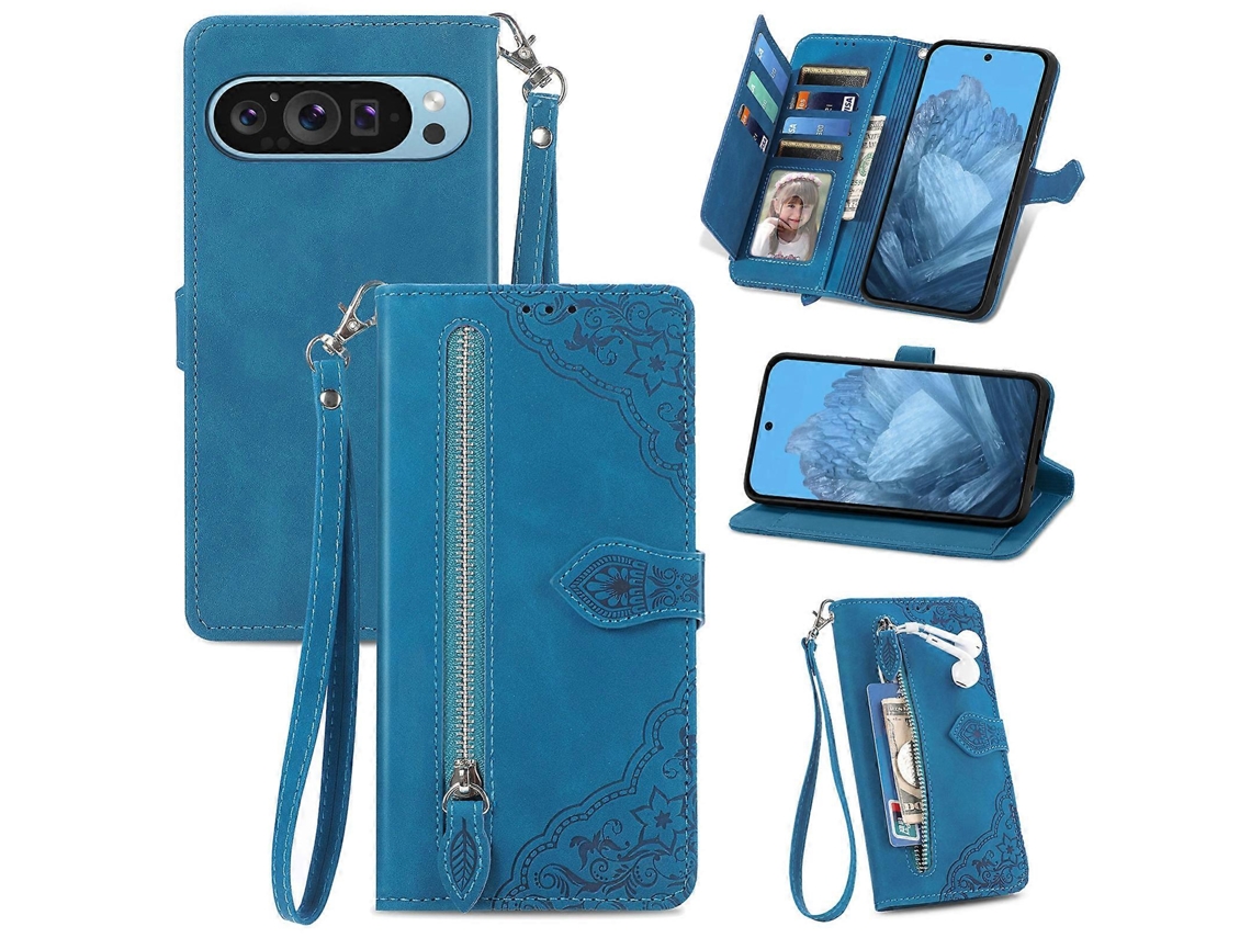 Capa De Couro Para Celular Com Zíper E Flor Em Relevo