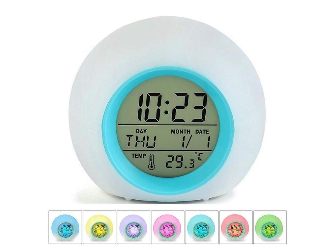 Relógio de alarme infantil com display digital e mudança de cores de luz de fundo S/MARCA